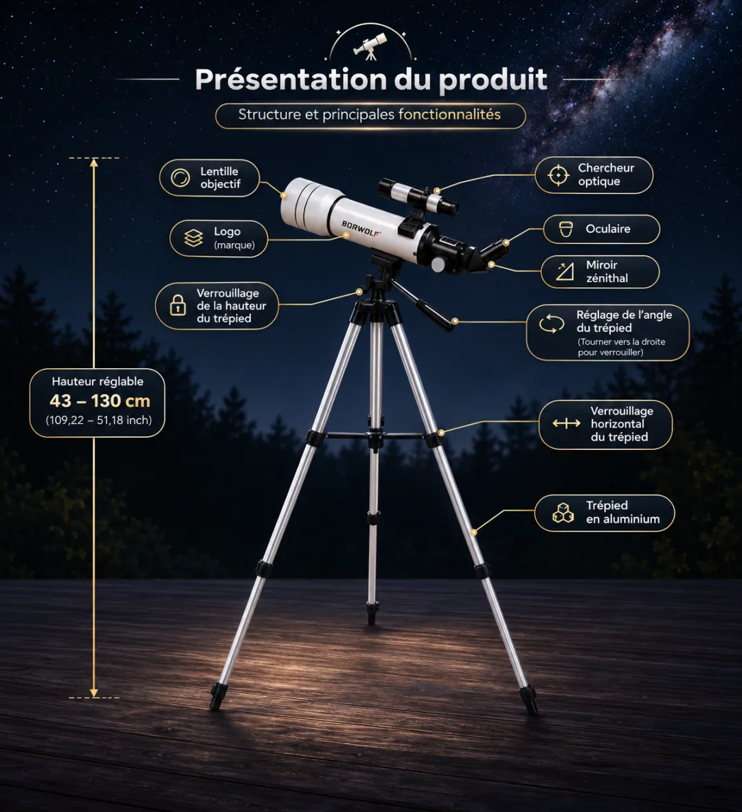 Lunette astronomique 70/400 avec trépied et adaptateur smartphone